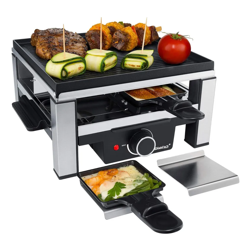 Raclette Steba RC 104 Gourmet | 900W Acciaio Inox e Design Nero