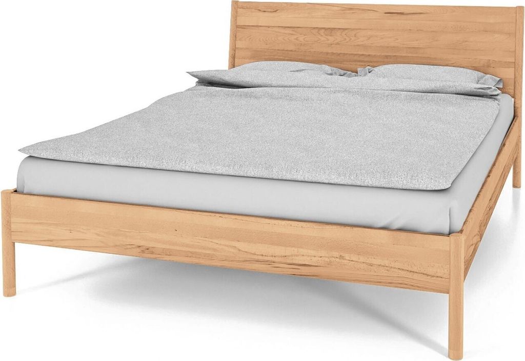 Bett Zola Kernbuche massiv bianco 160x200 mit Holzkopfteil und Holzbeinen