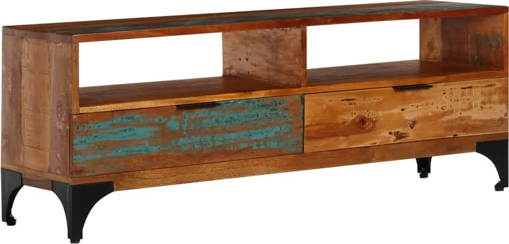 Meuble TV bois massif 118 cm - Solution gain de place et rangement facile