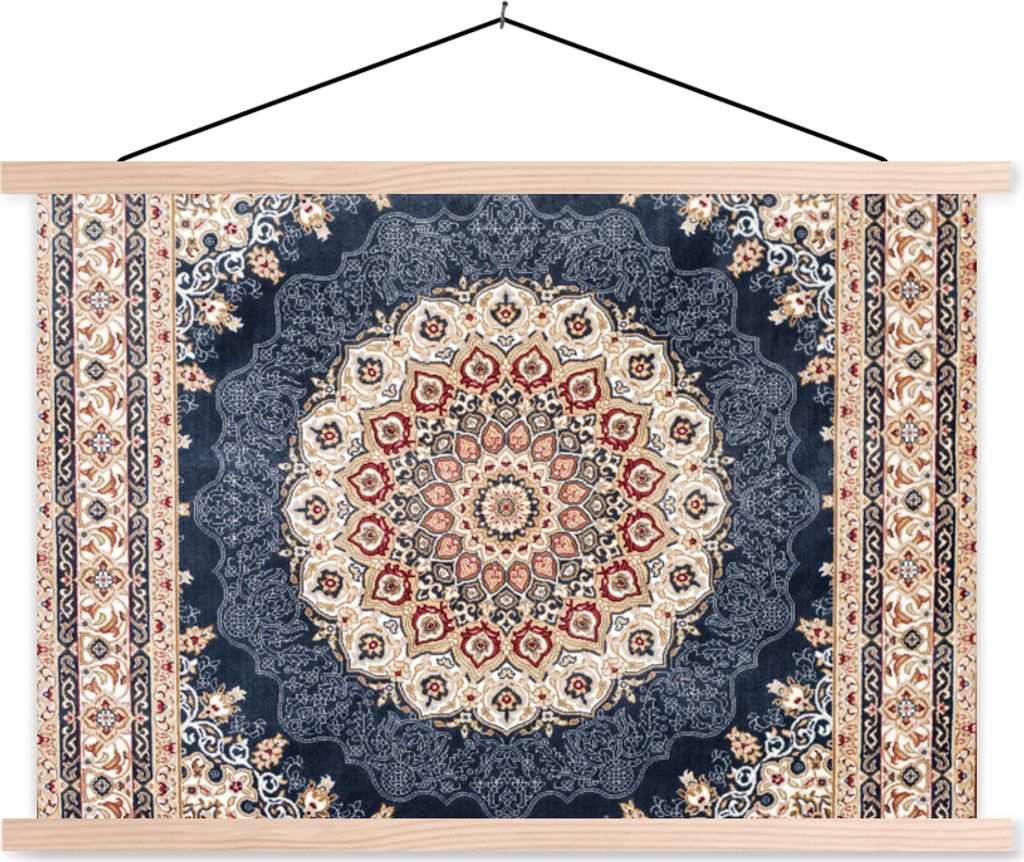 MuchoWow Textilposter Persische Teppiche - Teppiche - Mandala 120x80 cm mit holzfarbenen Rahmen - Aufhängeset