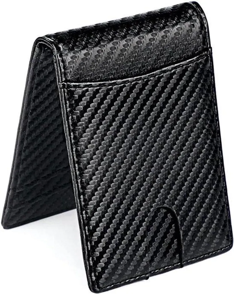 Portefeuille carbone noir RFID pour homme avec compartiment porte-cartes