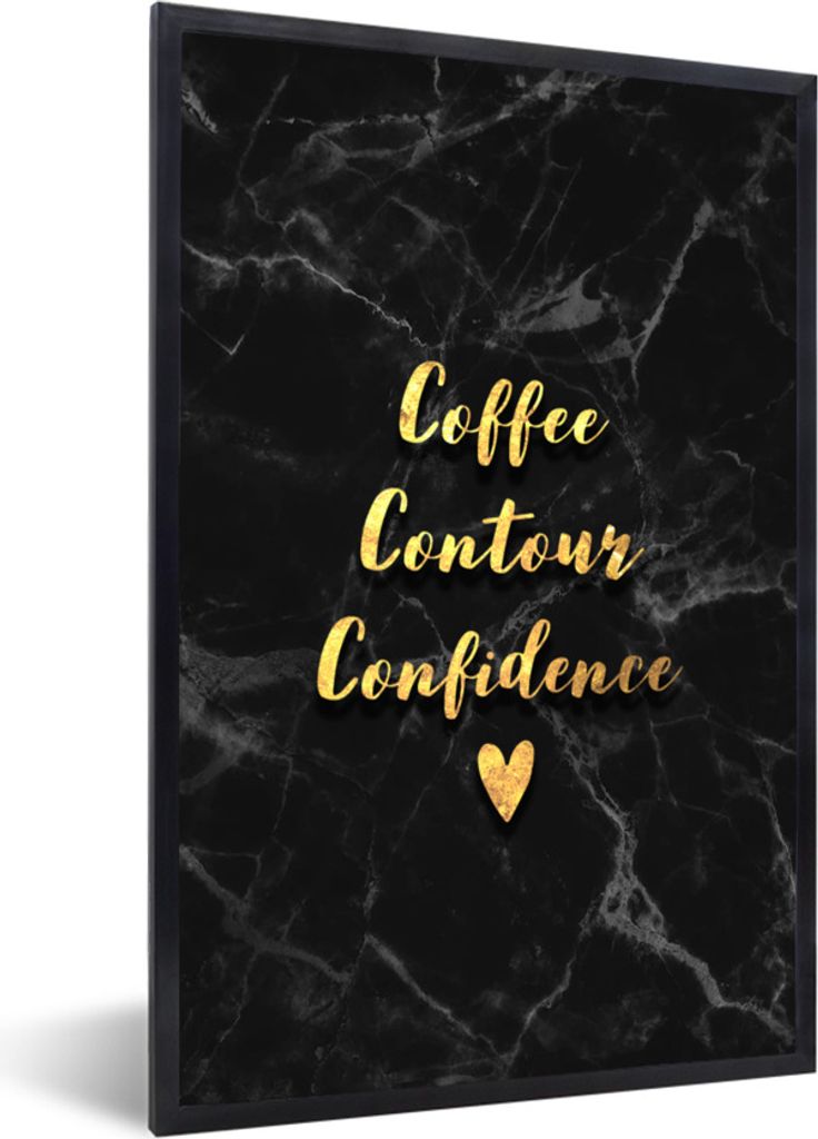 MuchoWow Gerahmtes Poster Zitat - Kaffee - Gold - Marmor 20x30 cm - Poster mit Schwarzem Bilderrahmen Wandposter Rahmen Foto Bilder - Drucken - B...