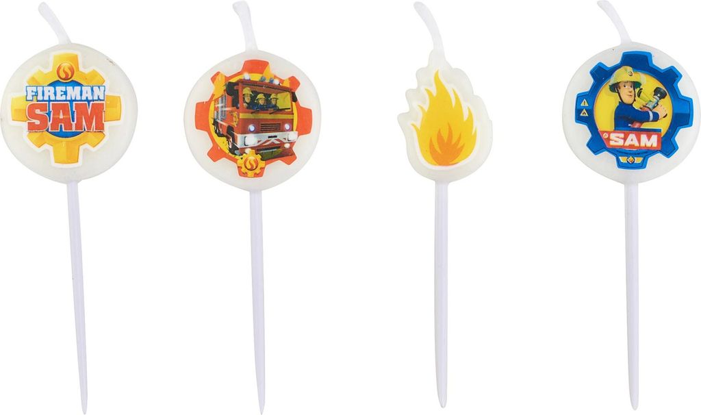 4 Mini Figurenkerzen Feuerwehrmann Sam Produktbild 
