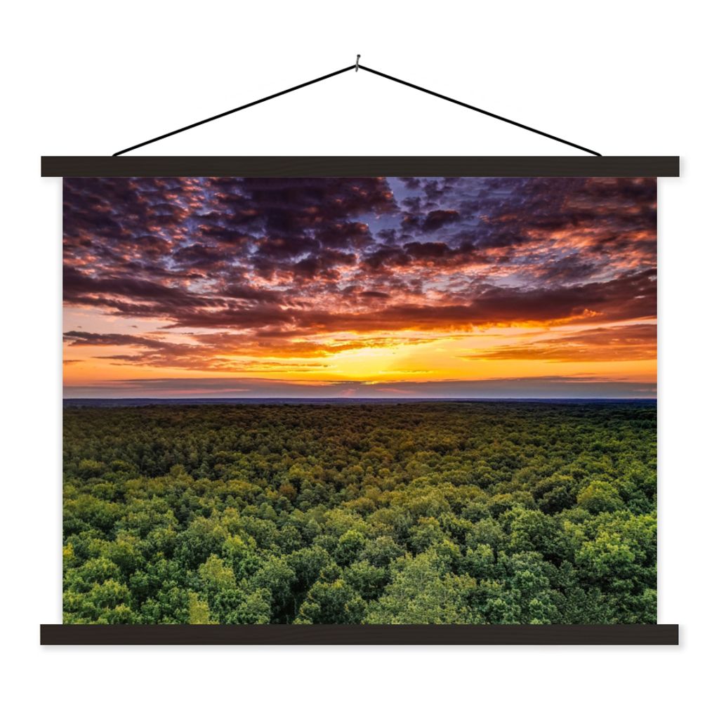 MuchoWow Textilposter Wald - Nacht - Himmel - Horizont - Bäume 150x113 cm mit holzfarbenen Rahmen - Poster
