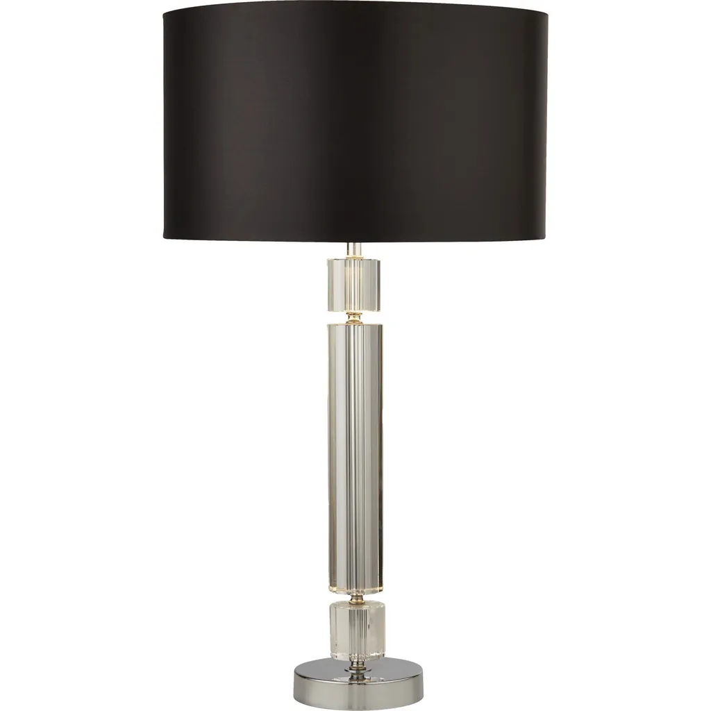 Lampe de table chrome et verre avec abat-jour noir intérieur argenté