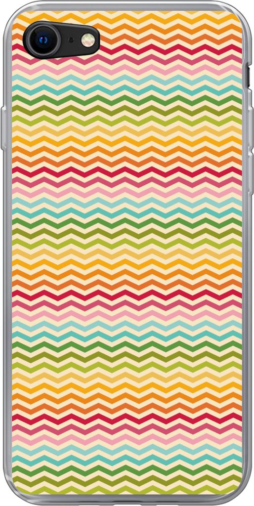 MuchoWow Handyhülle Schutzhülle Hülle für Telefoonhoesje iPhone SE 2020 Muster - Regenbogen - Retro Silikon Softcase Handy Hülle - Kartenbes...