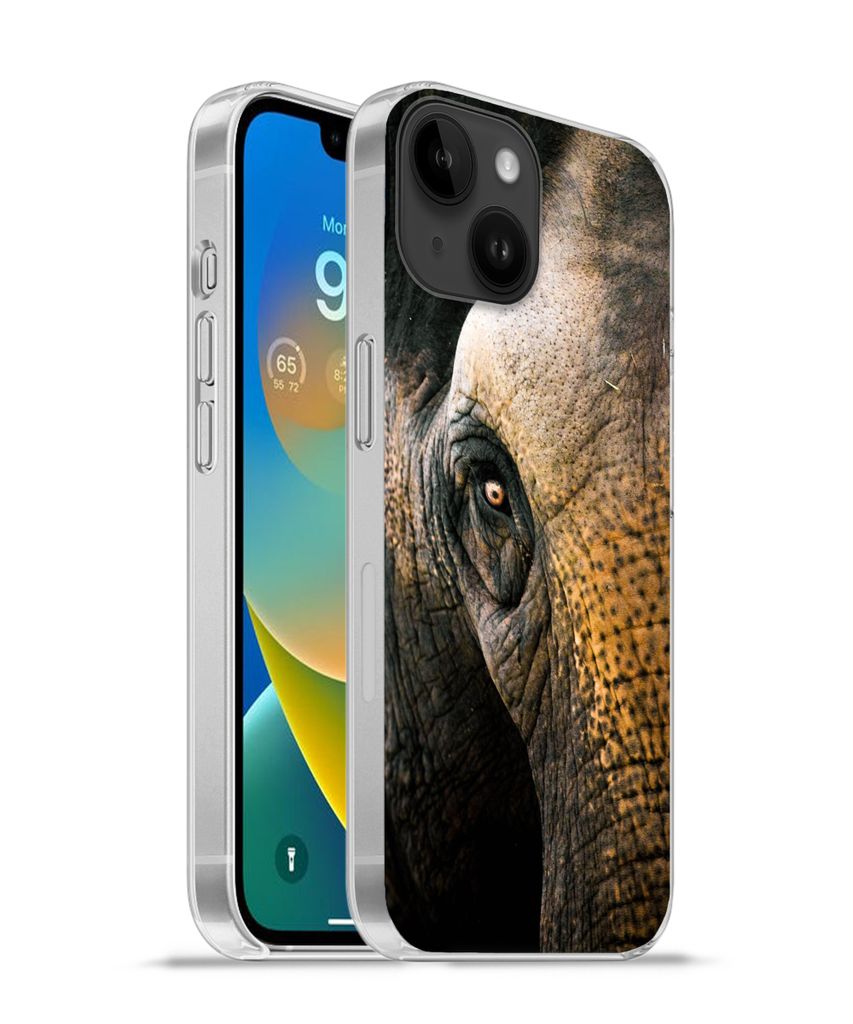 MuchoWow Handyhülle Schutzhülle Hülle für Apple iPhone 14 - Softcase Elefant - Nahaufnahme - Tiere - Natur Silikon Softcase Handy Hülle - Mo...