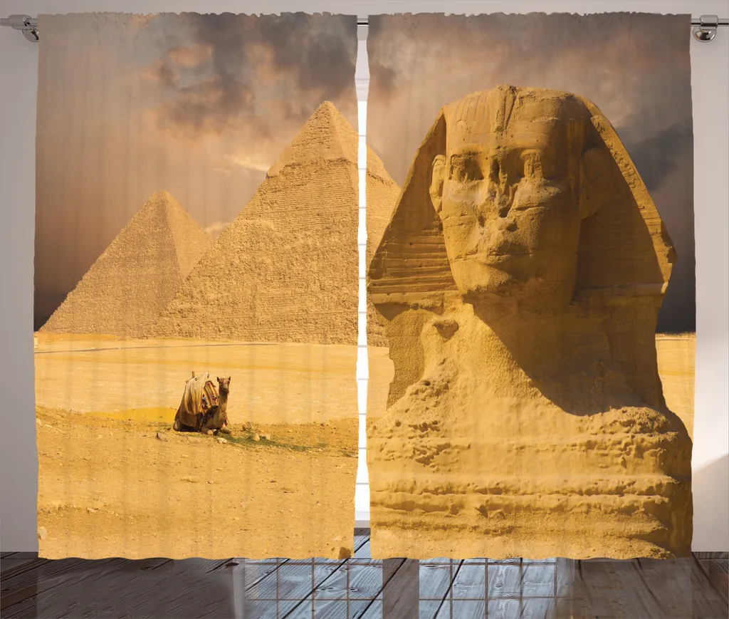 Rideau Sphinx pour Grandes Fenêtres 280x225 cm Brise-vue Égyptien Brun