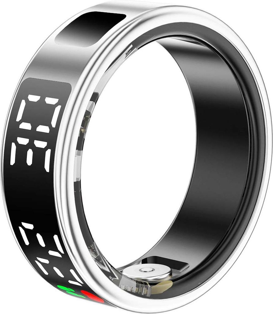 Avizar, Smart Ring Größe 10 Saturn Mit LED Display und Ladetui, Silber