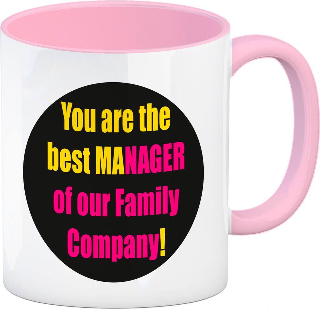 Manager of our Family Kaffeebecher in rosa mit Spruch für Mama zum Muttertag in