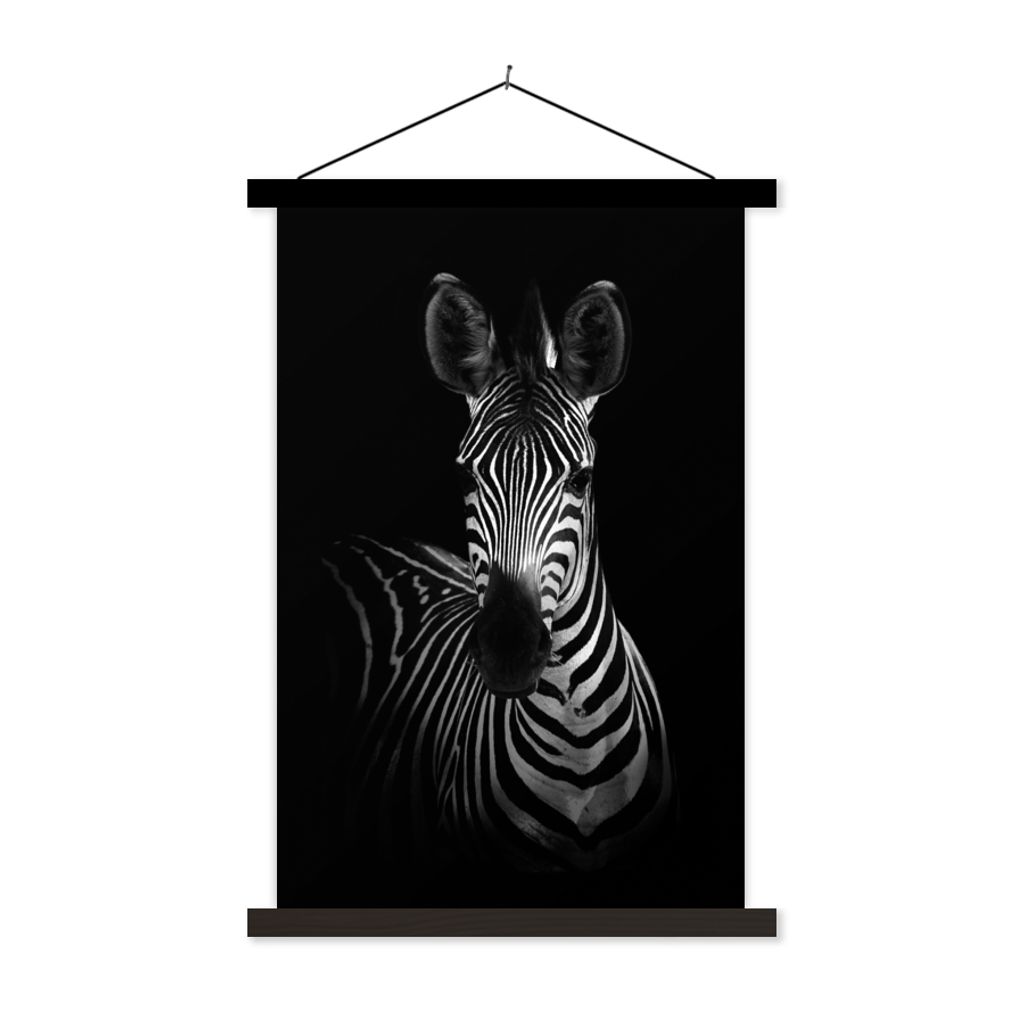 MuchoWow Textilposter Zebra - Tiere - Safari - Schwarz 60x90 cm mit schwarzem Rahmen - Poster Wohnzimmer