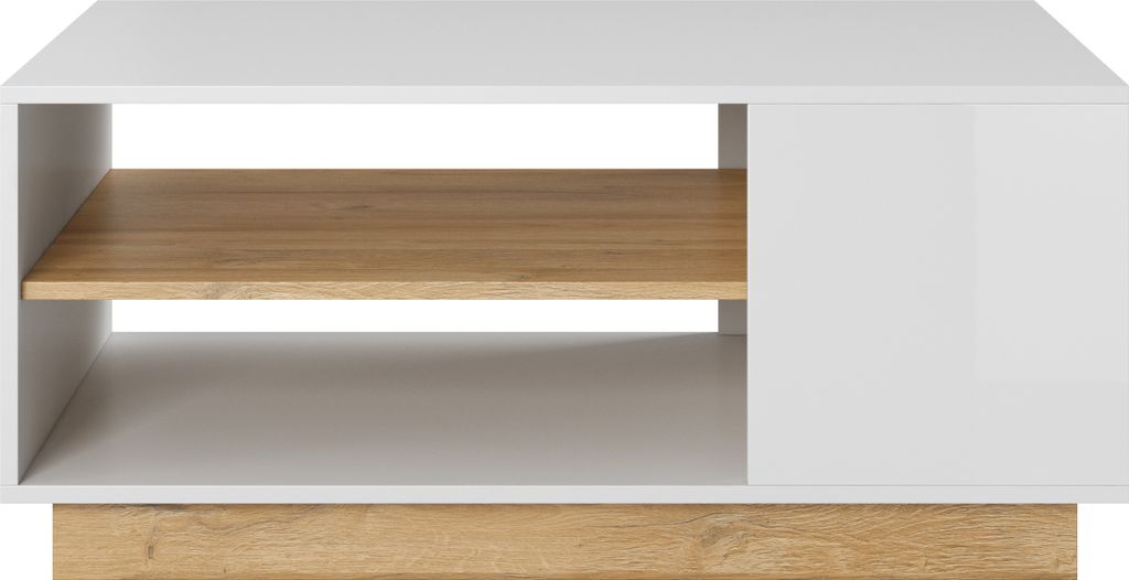 Couchtisch Weiß Glänzend Mit Eiche Akzente 100X60 Cm Für Wohnzimmer