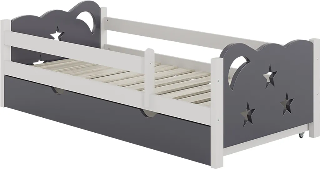 Lit junior gris 80x160 cm avec tiroir gain de place Vitalispa Jessica