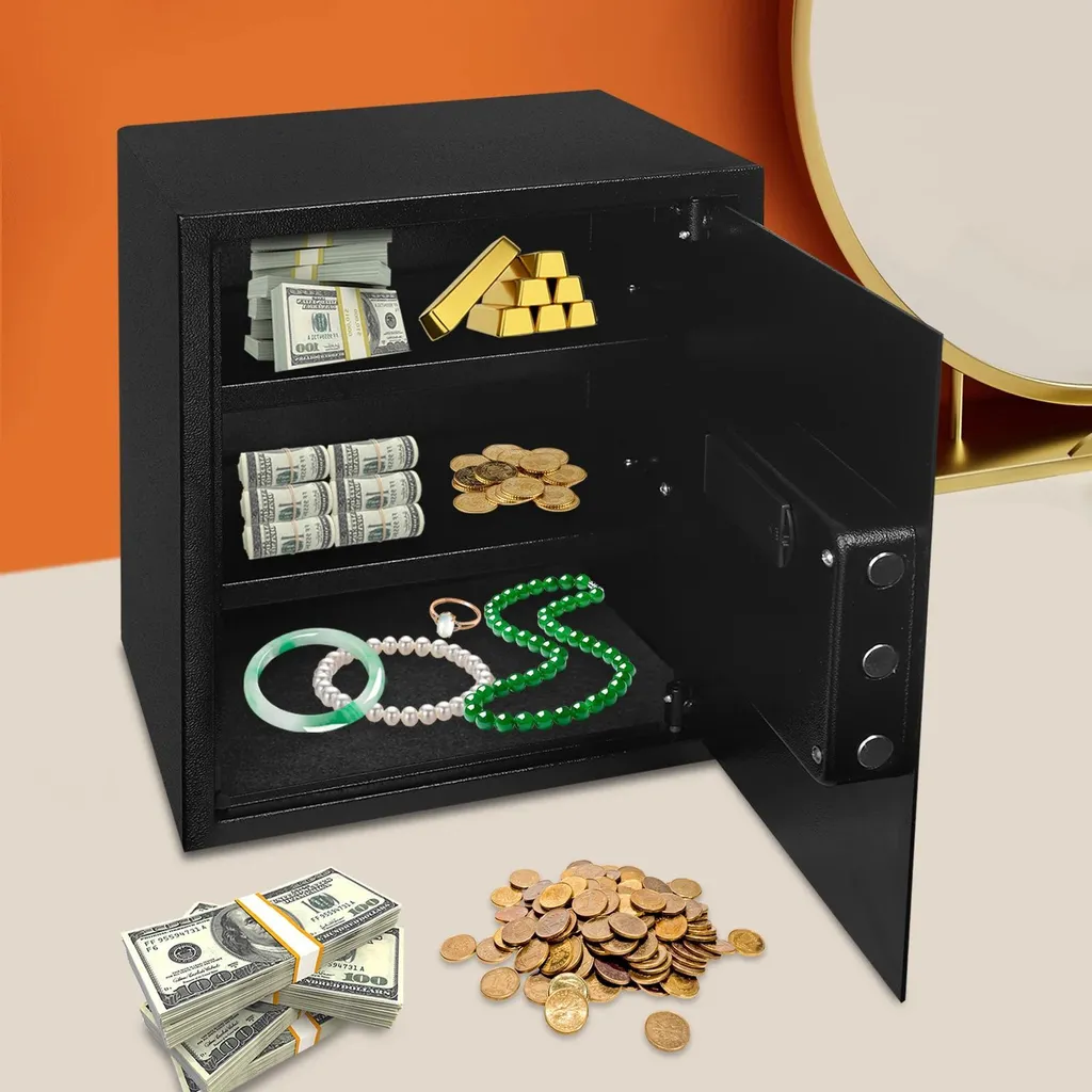 Coffre-fort pour protéger bijoux et documents avec code de sécurité noir - 2