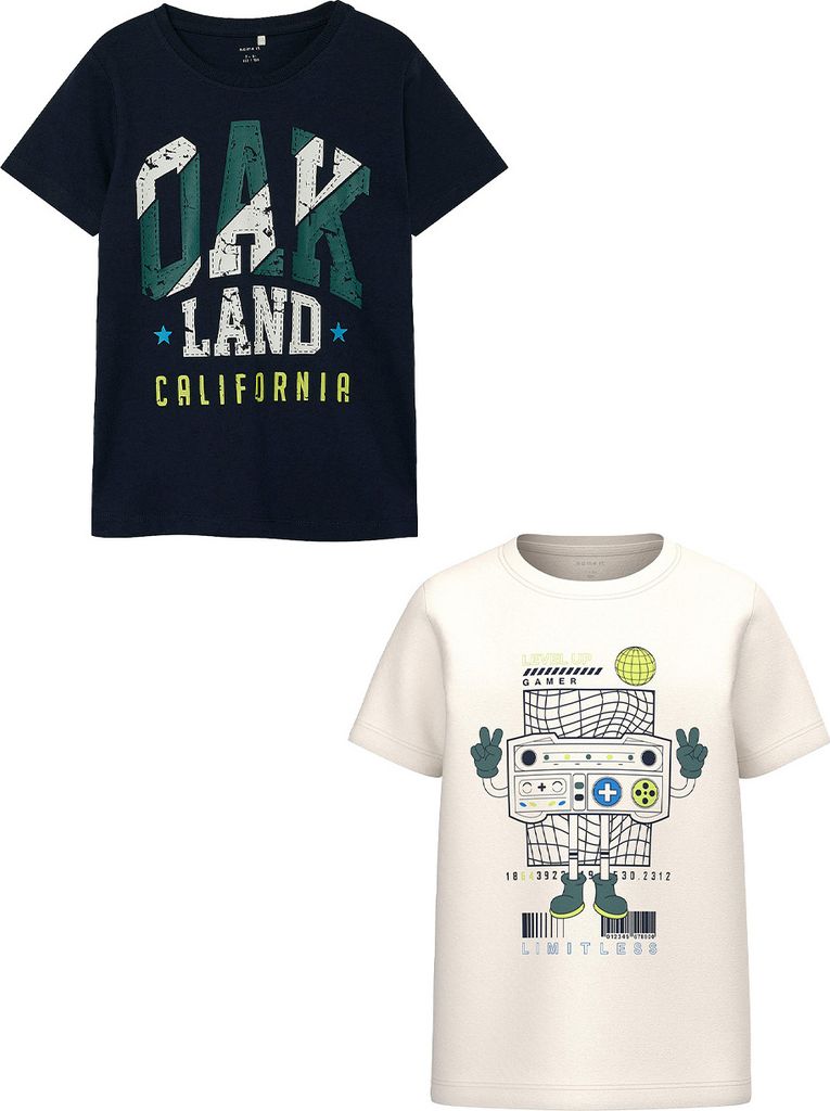 NAME IT T-Shirt 2er-Set Kurzarm Rundhals Regular Fit Print Größe: 122-128