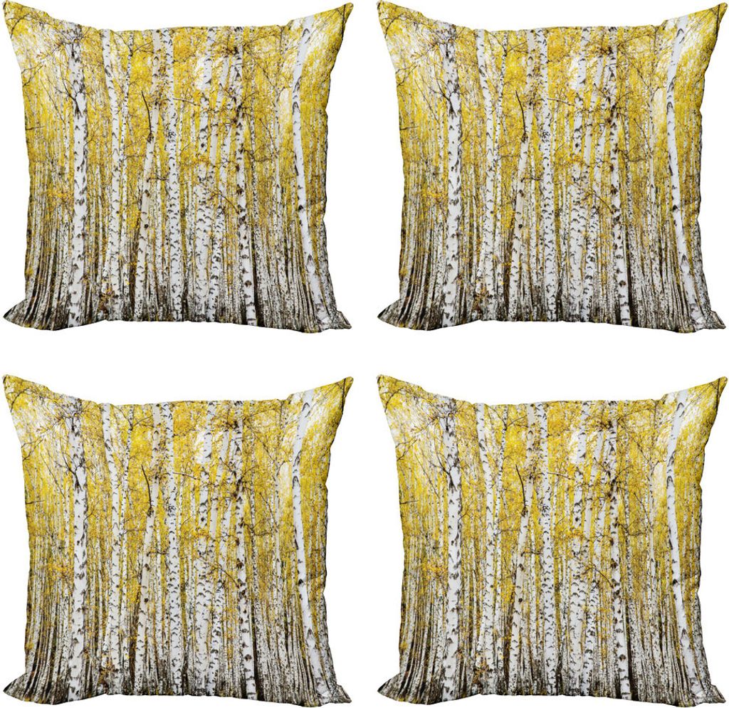 ABAKUHAUS Wald Kissenbezug Set (4 Stück), Wald Golden Leaves, Moderner Doppelseitiger Digitaldruck, 45 cm x 45 cm, gelb Grau