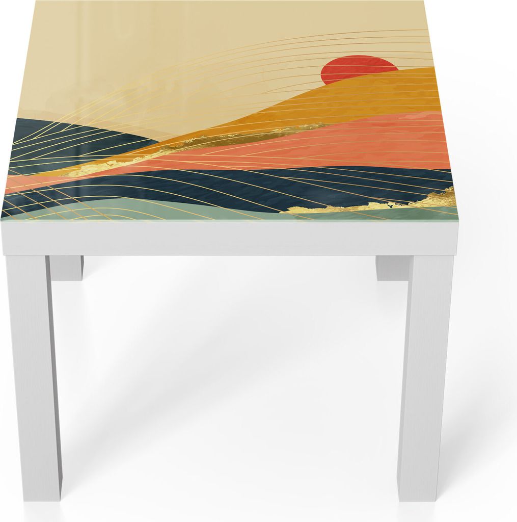 DEQORI Couchtisch 55x55 cm Weiß 'Abstrakte Bergwelt' Glas Beistelltisch