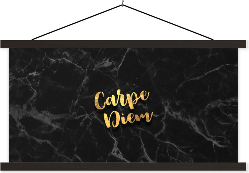 MuchoWow Textilposter Zitate - Sprichwörter - Gold - Marmor 120x60 cm mit schwarzem Rahmen - Dekoration Schlafzimmer