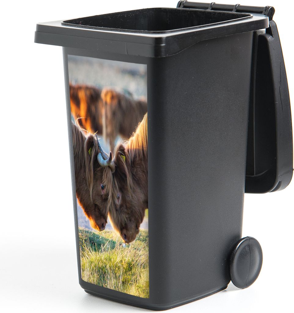 MuchoWow Mülltonnenaufkleber Schottische Highlander - Tiere - Sonne 38x80 cm - Behälteraufkleber - Mülleimer-Aufkleber - Container-Aufkleber
