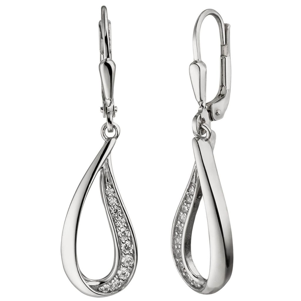 Ohrhänger Tropfen mit 20 Zirkonia weiß 925 Silber Ohrringe Ohrschmuck Damen