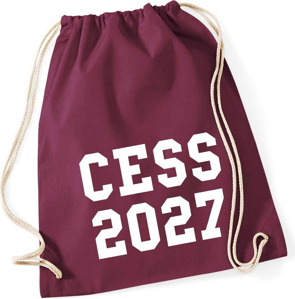 Huuraa Turnbeutel CESS 2027 Abschluss Belgien (frz.) 12 Liter Burgundy Baumwolle Rucksack Geschenkidee