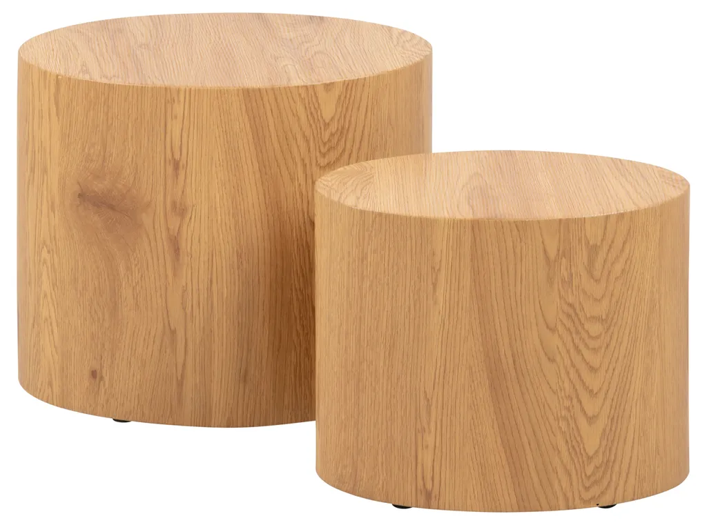 Table basse gigogne en chêne Mica, meuble de salon modulable de 2 pièces
