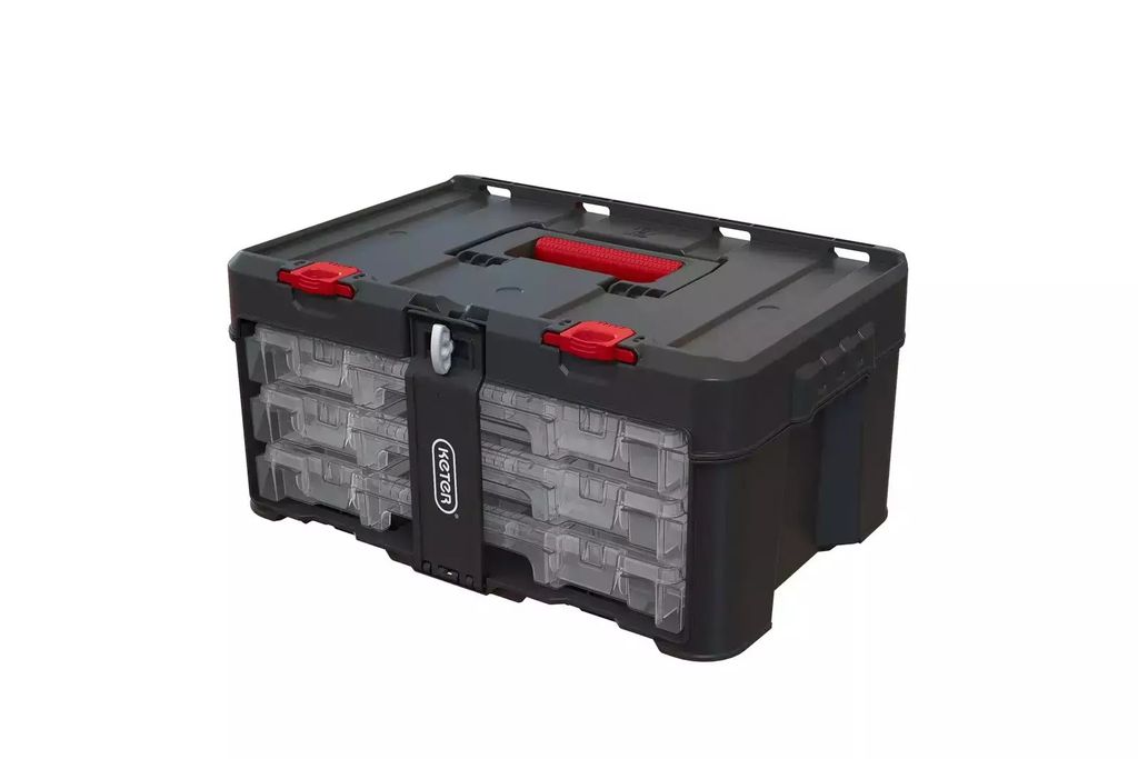 Werkzeugkasten KETER Stack'N'Roll (17210831/253380) mit 3 Organizer Schwarz