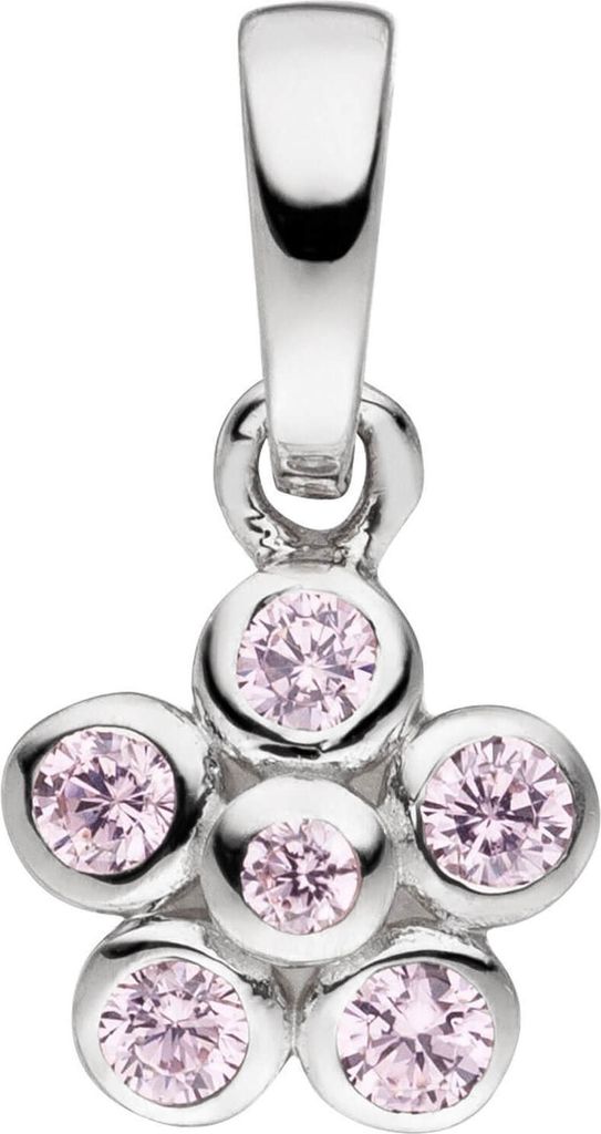 Anhänger Blume aus 925 Silber mit 6 Zirkonia rosa Halsschmuck Mädchen Kinder