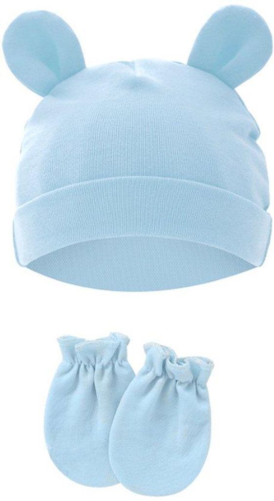 Baby-Hüte-Set mit Handschuhen für Neugeborene, Baumwoll-Ohrschützer mit Anti-Krallen-Funktion, geeignet für Kinder von 0-1 Jahr, Durchmesser 15...