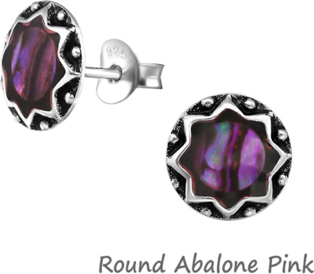Abalone Paua Muschel Ohrringe: Silber Ohrstecker Perlmutt Round Abalone Pink Round Abalone Pink