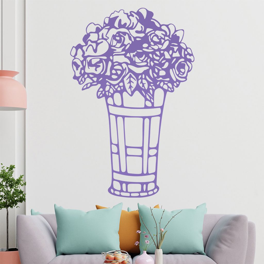 Rosen - Vase - Blumenstrauß Wandtattoo in 6 Größen - Wandaufkleber Wall Sticker - Dekoration, Küche, Wohnzimmer, Schlafzimmer, Badezimmer