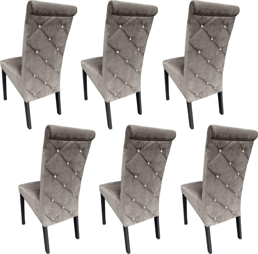 Ares Meble Esszimmerstühle 6er Set K6 - Esszimmerstuhl Holz - Küchenstühle, Essen Stuhl - Esstisch Stühle Glamour - Samt Grau - Schwarz