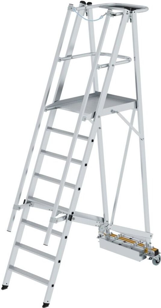 Plattformleiter klappbar mit schmalem Fahrwerk | 8 Stufen | inkl. beidseitigem Handlauf | Aluminium | nivello Leiterschuhe