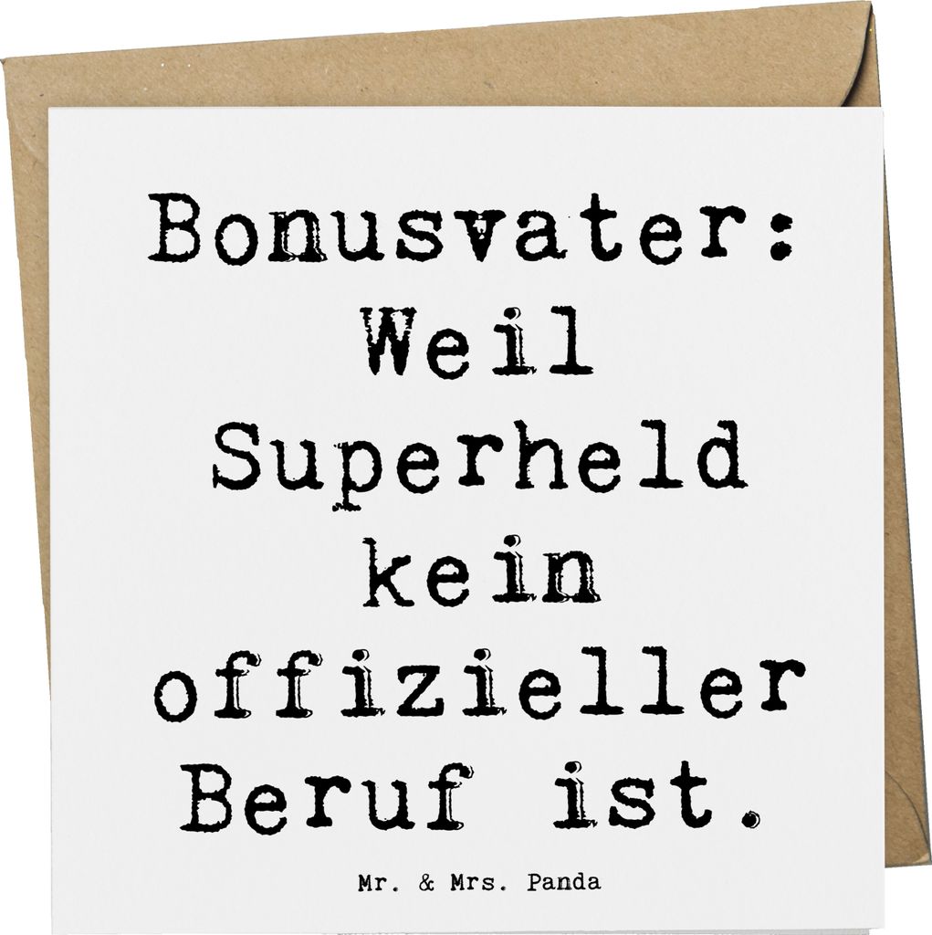 Mr. & Mrs. Panda Grußkarte Spruch Bonusvater Superheld - Weiß - Geschenk, persönliche Erinnerungen, doppelkarte, Familie, besondere Person, falt...