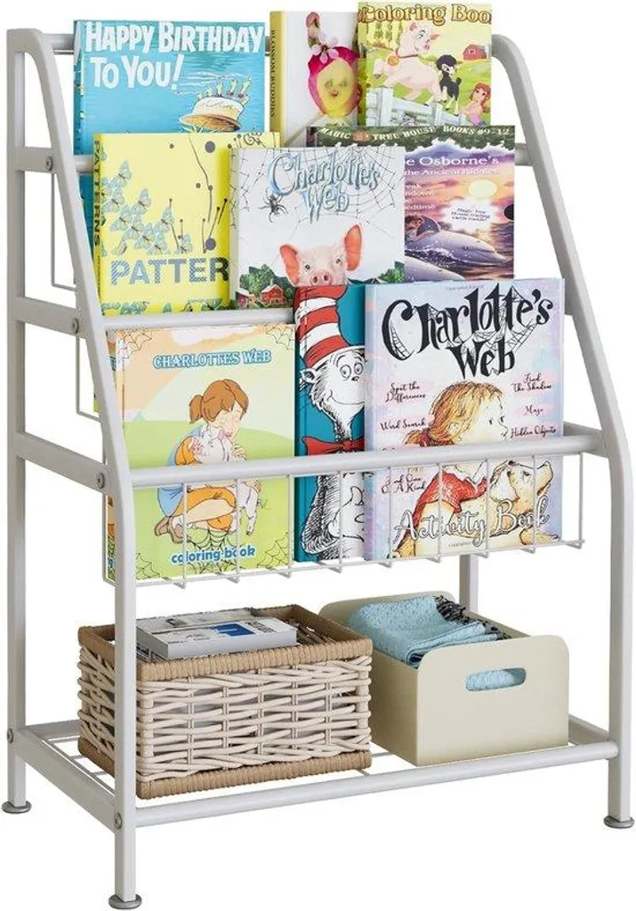 Bibliothèque de Rangement Livres et Jouets en Métal Noir 45x25x65 cm