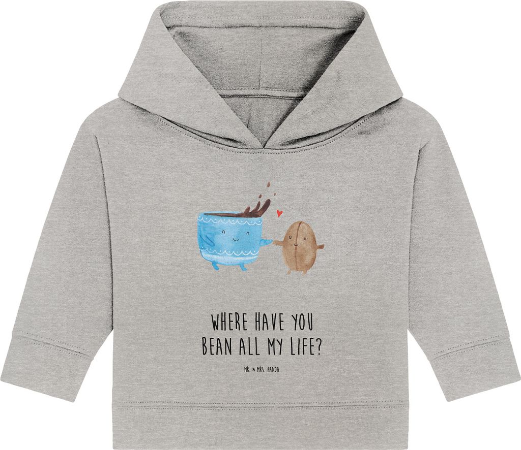 Mr. & Mrs. Panda Organic Baby Hoodie Kaffee Bohne 24. - 36. Monat - Heather Grey - Geschenk, Glück, Kaffeebohne, Kapuzenshirt, Kapuzensweatshirt, ...