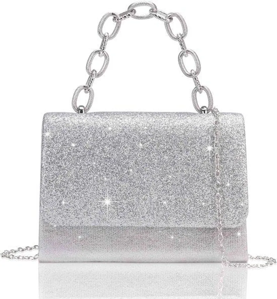 Sac bandoulière paillettes argenté pour ranger téléphone et maquillage