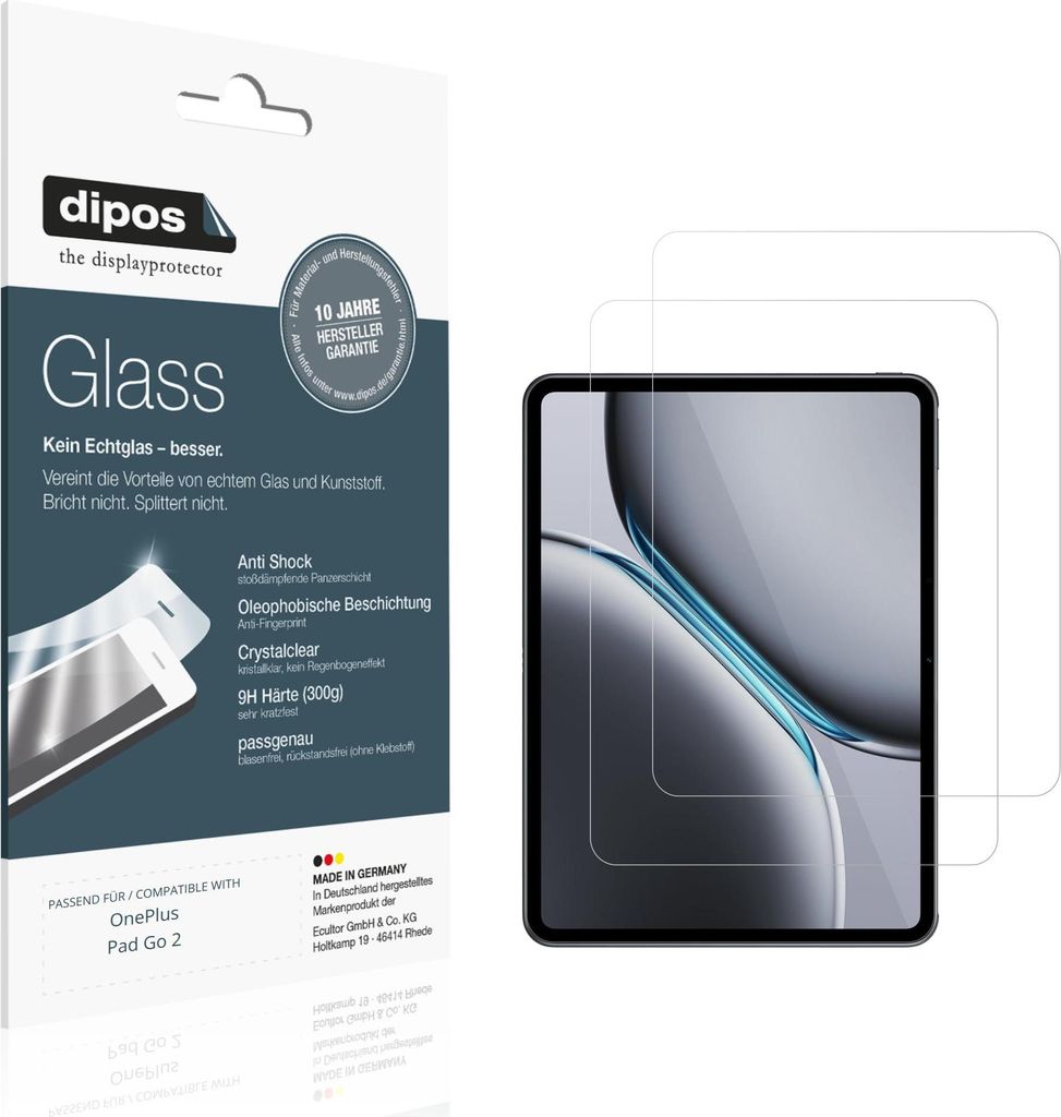 2x Schutzfolie für OnePlus Pad Go 2 - Anti-Shock 9H Folie dipos Glass Kunststoffglas