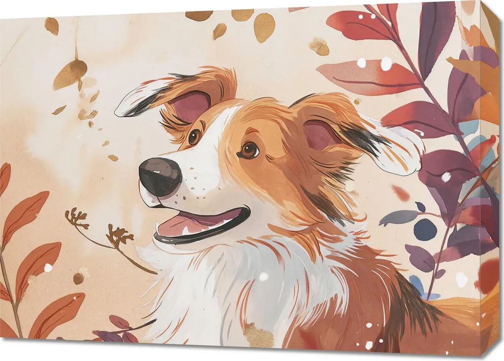 Tableau Collie Automne 70x50 cm - Impression Toile aux Couleurs Vives