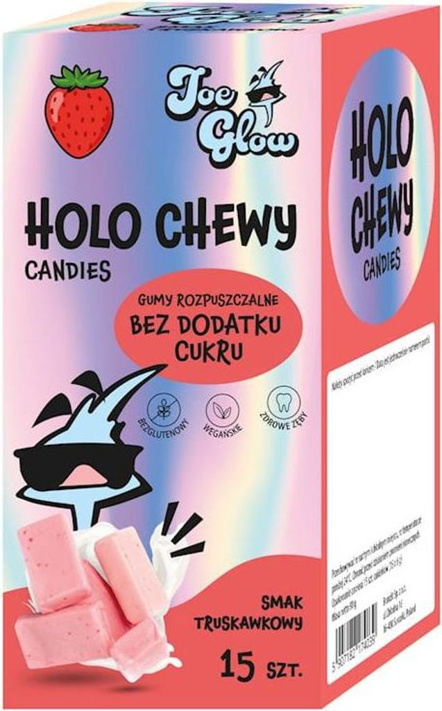 LÖSLICHE KAUGUMMIS MIT ERDBEERGESCHMACK, OHNE ZUCKERZUSATZ, GLUTENFREI (15 Stück) 90 g – JOE GLOW