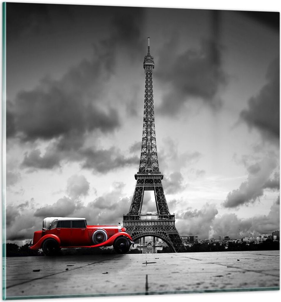 Bilder auf glas - Auto Eiffle Paris Stadt - 30x30cm - Glasbilder - Wandbilder - Kunstdruck - zum Aufhängen bereit - Wanddekoration aus Glas - Glas...
