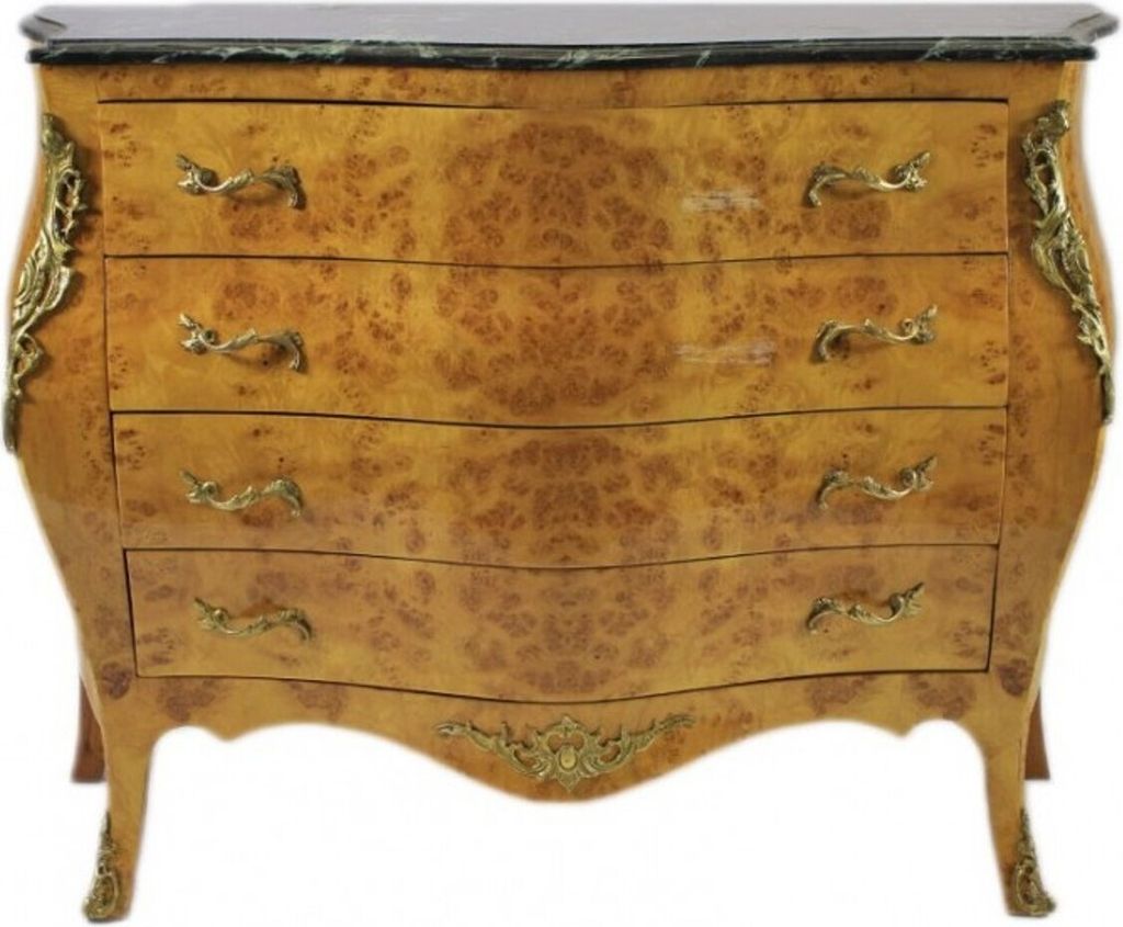 Casa Padrino Barock Kommode Ahornfarben mit grüner Marmorplatte - Ludwig XIV Empire Kommode