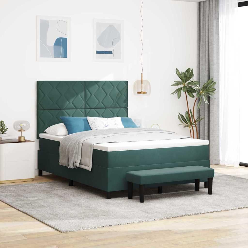 Möbel Boxspringbett mit Matratze Dunkelgrün 140 x 200 cm Samt - Klassische Betten 3344585