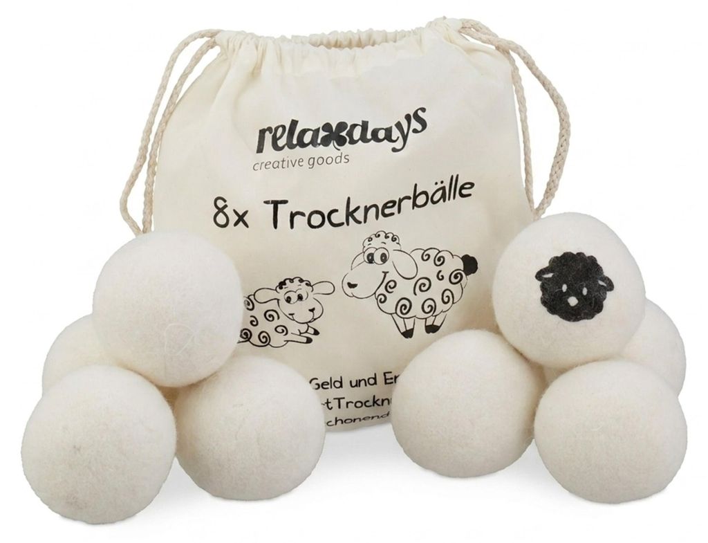 Relaxdays Trocknerbälle 8er Set, Schafwolle, Trocknerkugeln Produktbild 