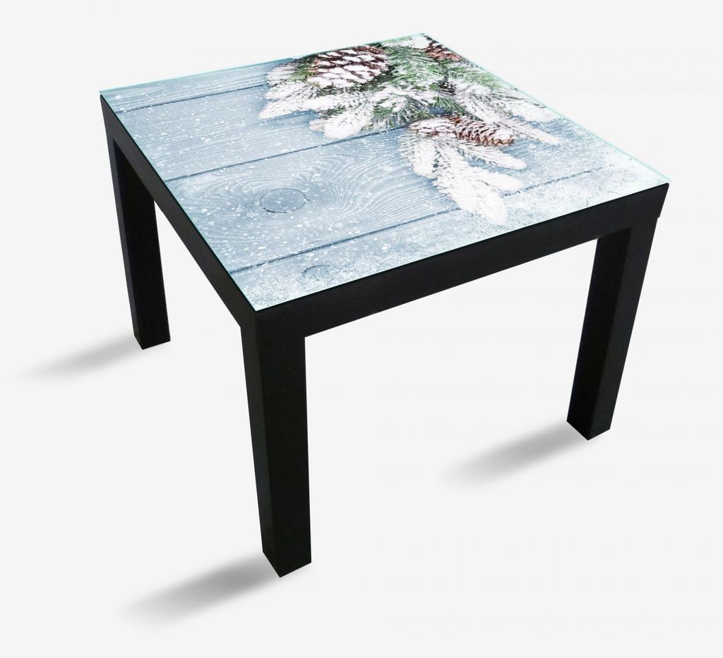 Wallario Möbeldesign - Glasplatte, Schutzplatte mit Motiv - geeignet für Ikea Lack Tisch, Größe: 55 x 55 cm, Motiv: Verschneite Tannenzweige a...