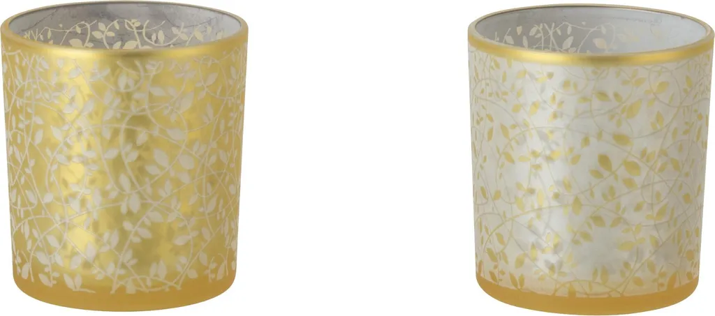 Petit Photophore Design Feuilles en Verre Doré et Blanc J-Line Lot de 2