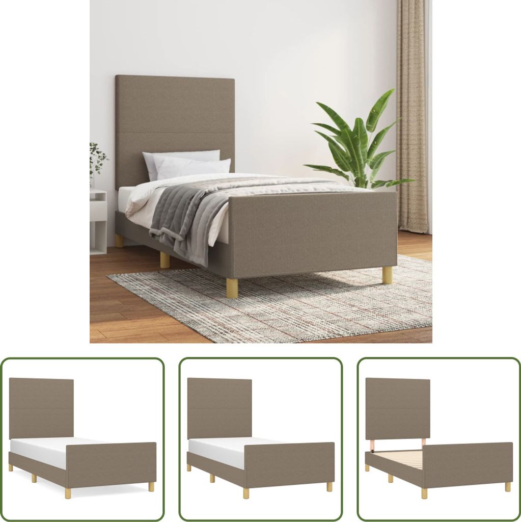 The Living Store Bettgestell mit Kopfteil Taupe 100x200 cm Stoff