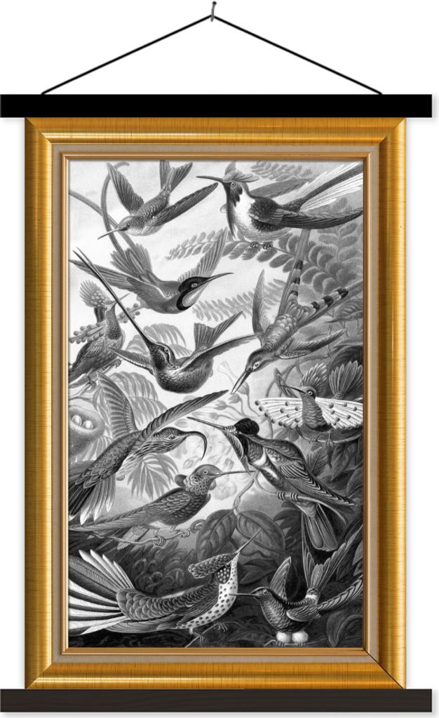 MuchoWow Textilposter Kunstwerk - Maler - Rahmen - Gold 120x180 cm mit schwarzem Rahmen - Fotos