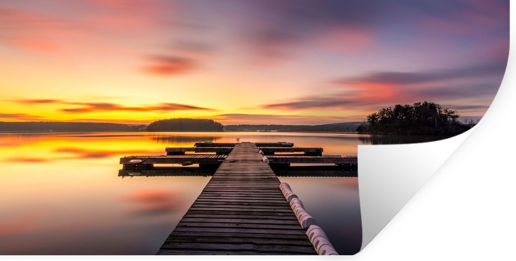 MuchoWow Wandtattoo Wandsticker Wandaufkleber Steg - Sonnenuntergang - Wasser - Meer - Spiegelung 160x80 cm Selbstklebend und Repositionierbar - ...