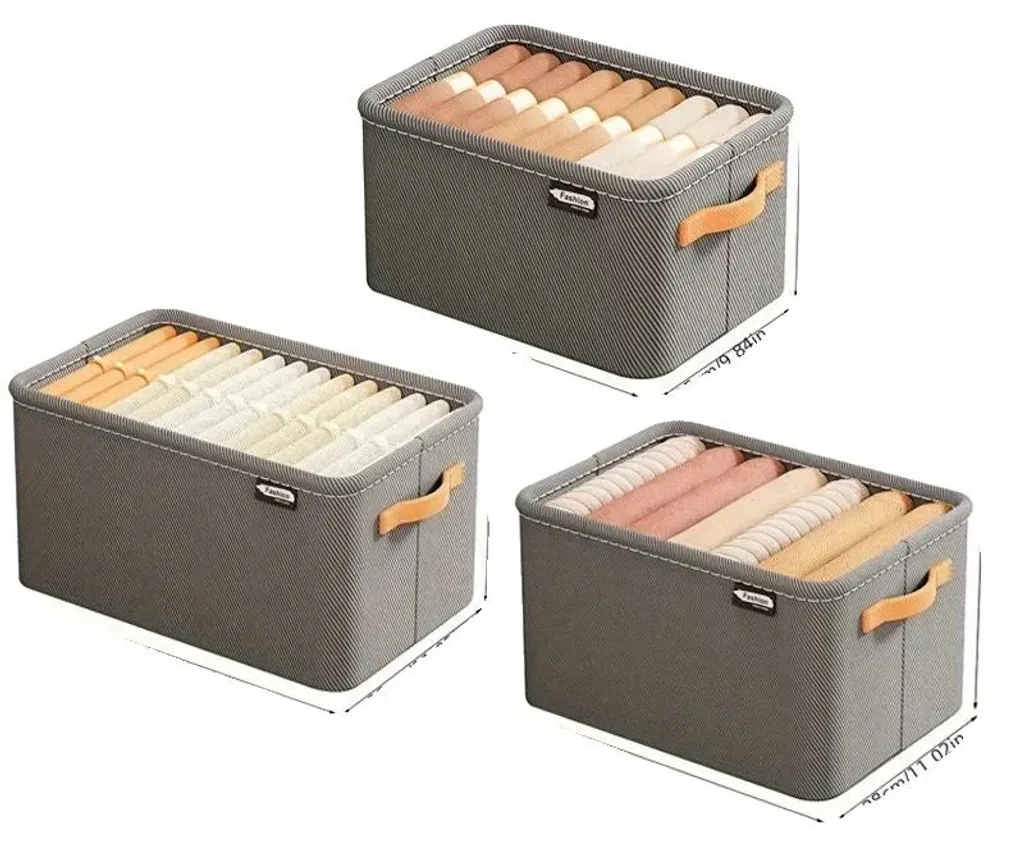 Lot de 3 boîtes de rangement vêtements pliables en tissu souple gris